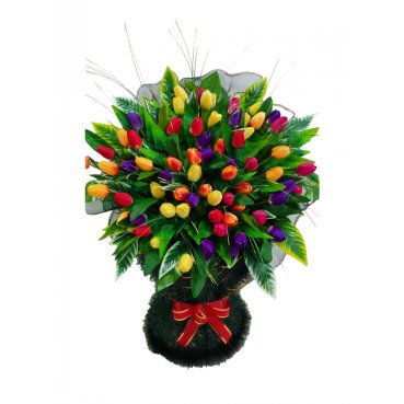 Ритуальная корзина из искусственных цветов ШИК Тюльпаны
