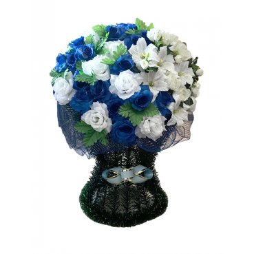 Ритуальная корзина из искусственных цветов бело-голубая Mini Шик