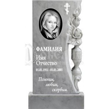 Фрезерованный памятник с крестом и розами из мрамора №80