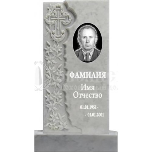 Фрезерованный памятник из мрамора с крестом и лилиями №89