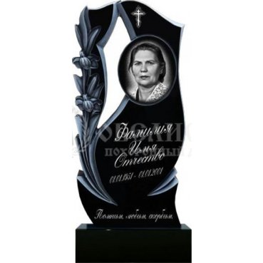 Фрезерованный памятник из гранита с крестом и цветами №56